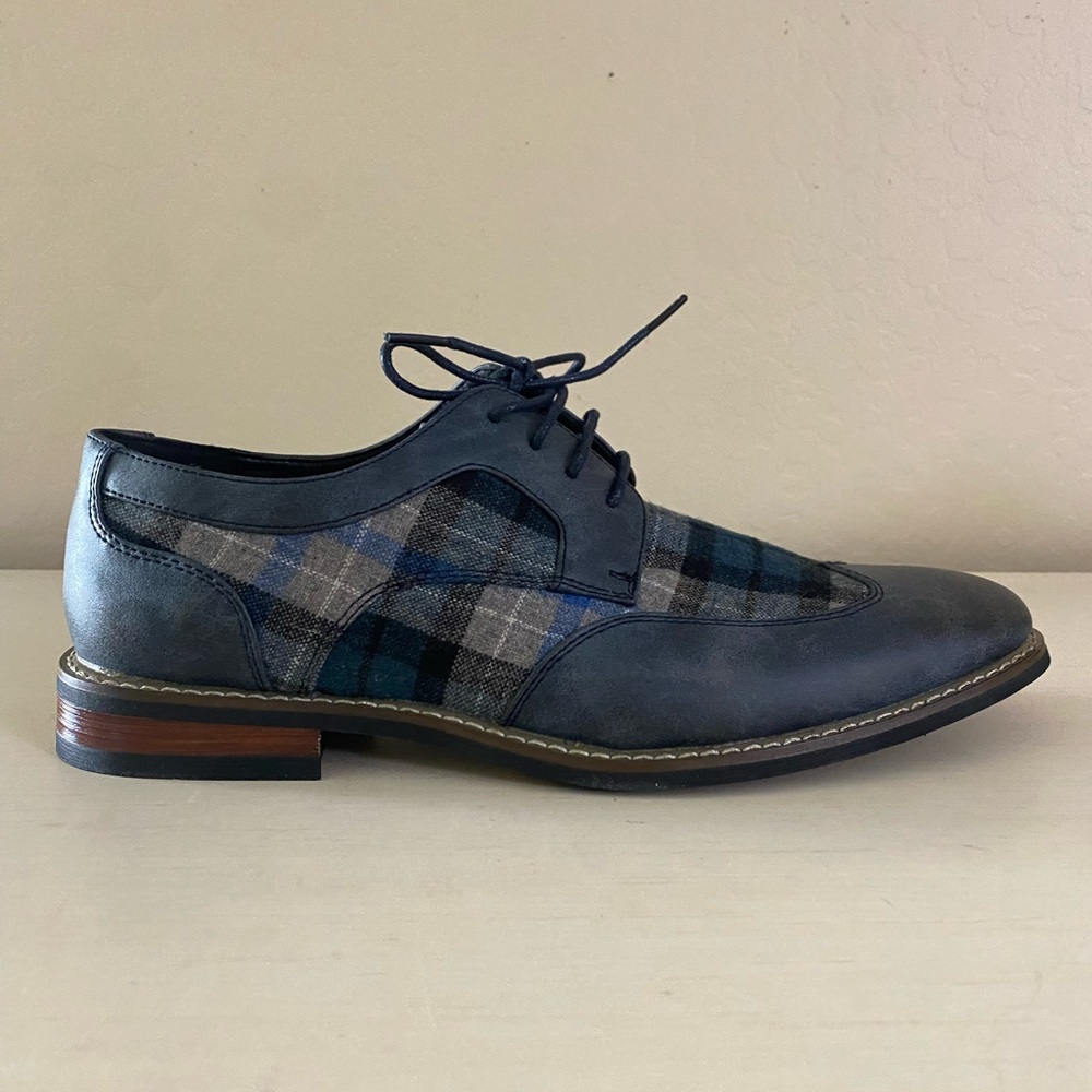 NWT Men’s Tweed Plaid Derby Dress Shoes in Navy size 9.5